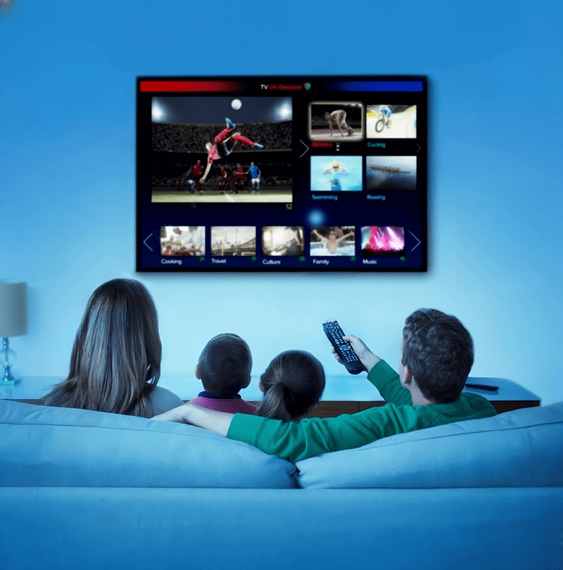 Family streaming TV shows using Metronet fiber internet.
